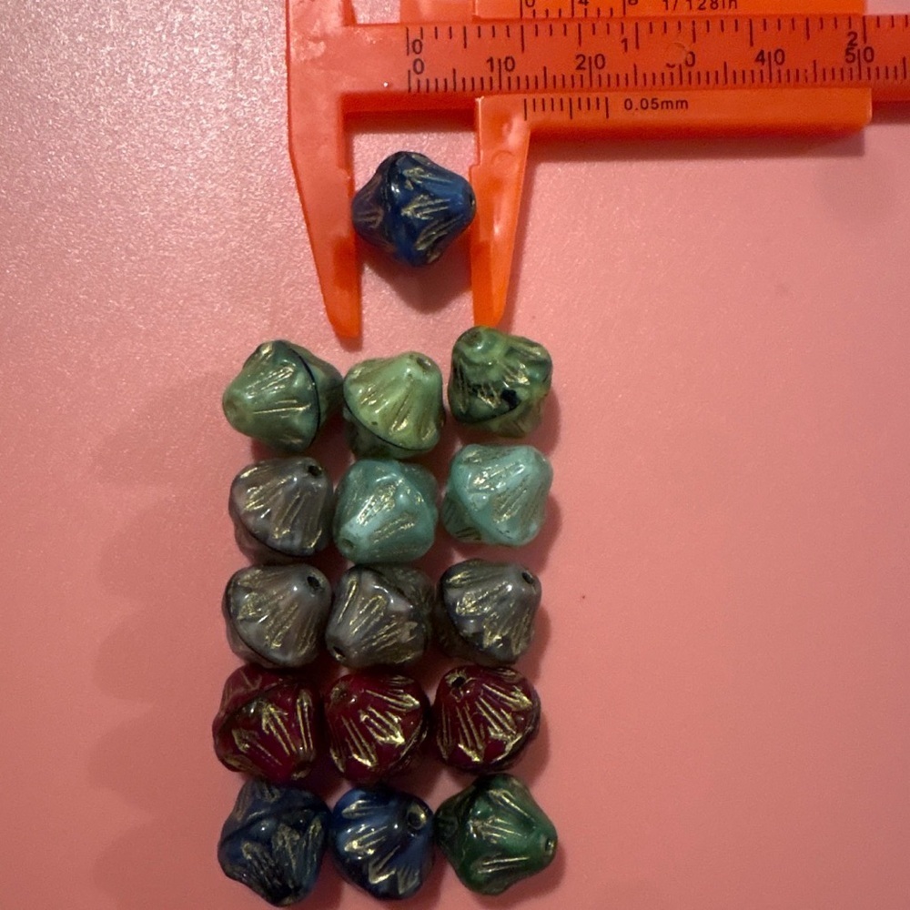 11mm Glass Bicone Beads Mixed Colors Blue Red Green Purple Gold Finish Lot 16